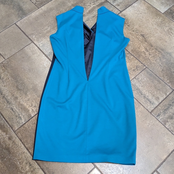 Tahari Makiko Sleeveless Work Evening Dress Size 14 Teal & Black - Picture 3 of 10